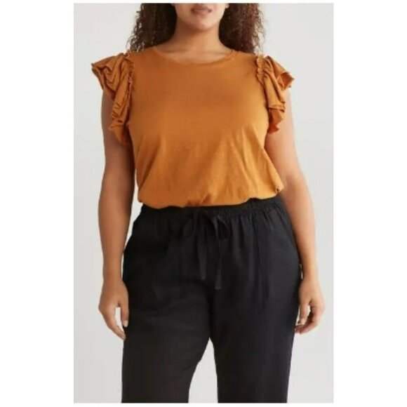 Industry Republic Tops - NWT 2XL‎ Industry Republic Double flutter Ruffle Sleeve Pima Cotton Tee